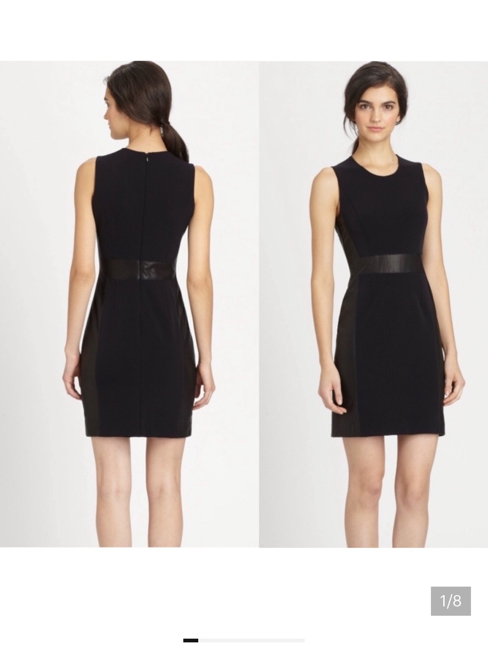 Theory Taline C Leather Trimmed Crepe Sheath Dress in Black - 0